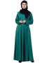 Chic Contrast Piping Flare Knits Abaya Green