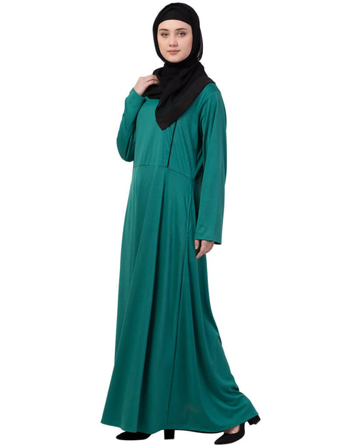 Chic Contrast Piping Flare Knits Abaya Green