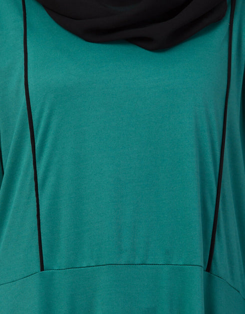 Chic Contrast Piping Flare Knits Abaya Green