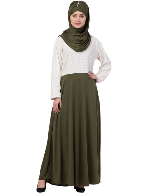 Trendy Lace Body Solid Skirt Two Color Abaya White