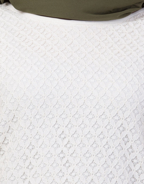 Trendy Lace Body Solid Skirt Two Color Abaya White