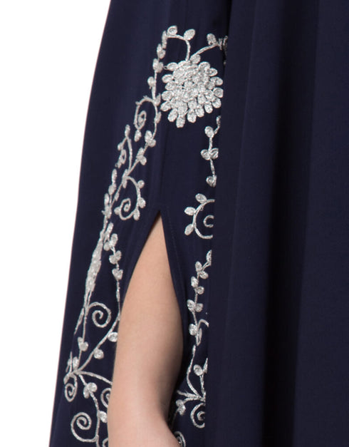 Muslim Silver Zari Embroidered Irani Nida Kaftan Navy Blue