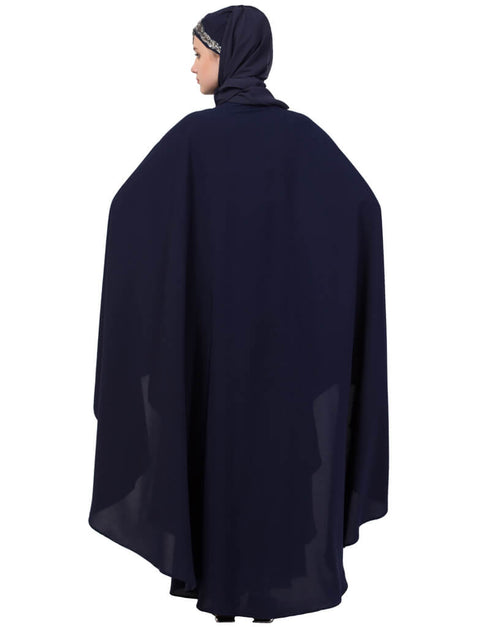 Muslim Silver Zari Embroidered Irani Nida Kaftan Navy Blue