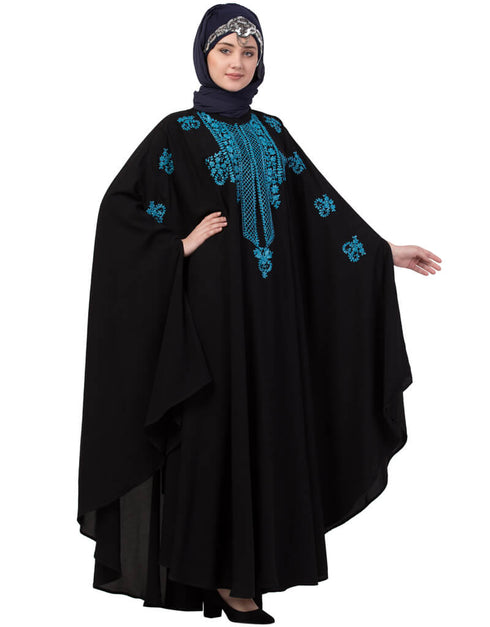 Islamic Contrast Zari Embroidered Irani Kaftan Black