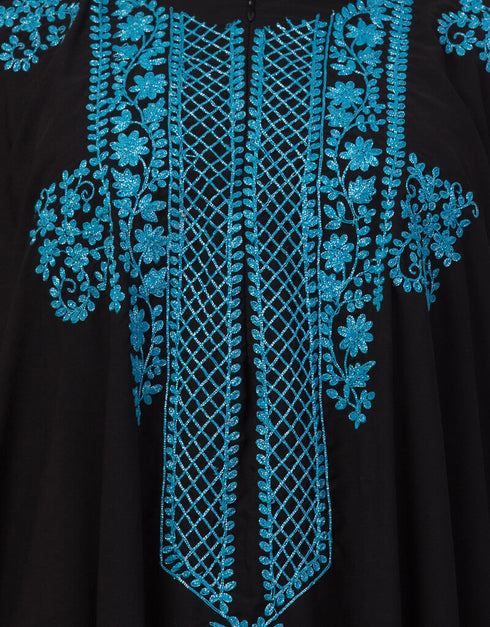 Islamic Contrast Zari Embroidered Irani Kaftan Black