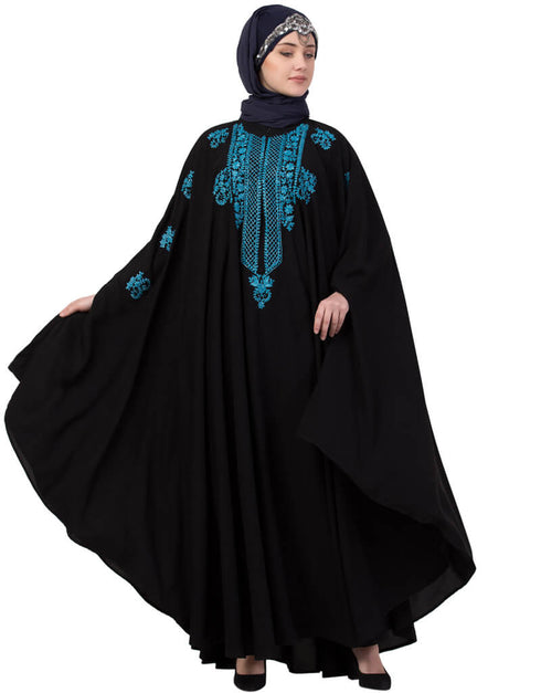 Islamic Contrast Zari Embroidered Irani Kaftan Black