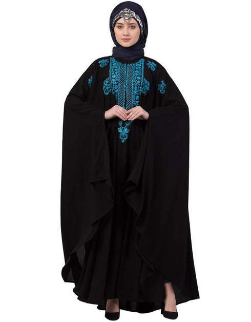Islamic Contrast Zari Embroidered Irani Kaftan Black