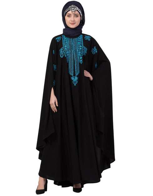 Islamic Contrast Zari Embroidered Irani Kaftan Black