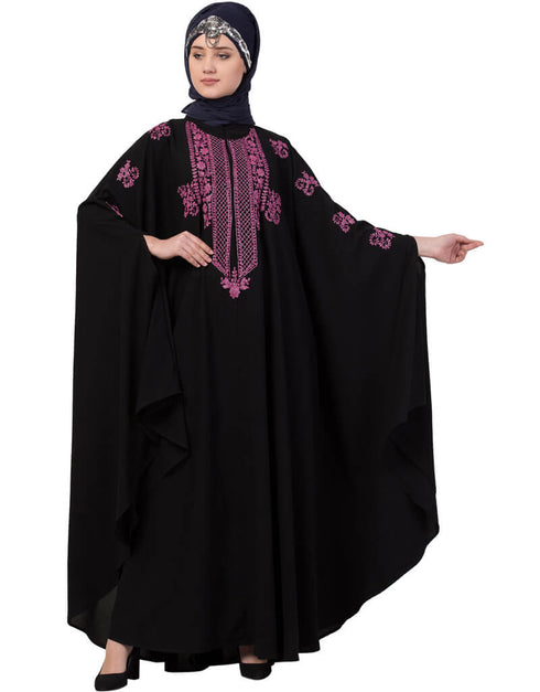 Arabic Contrast Zari Embroidered Irani Kaftan Black