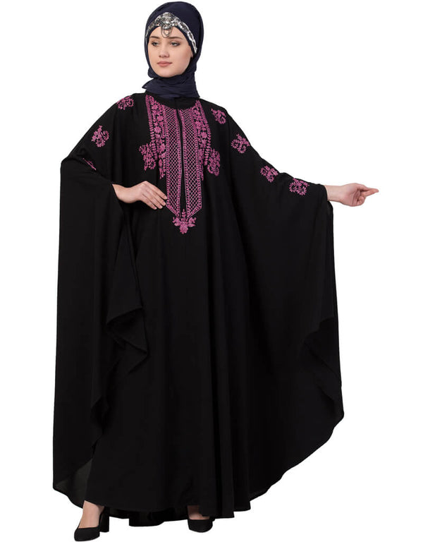Arabic Contrast Zari Embroidered Irani Kaftan Black