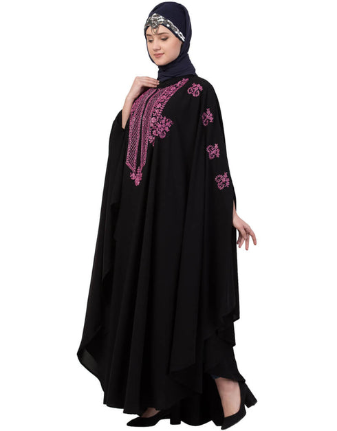 Arabic Contrast Zari Embroidered Irani Kaftan Black