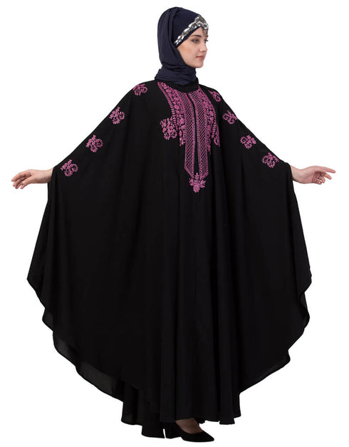 Arabic Contrast Zari Embroidered Irani Kaftan Black