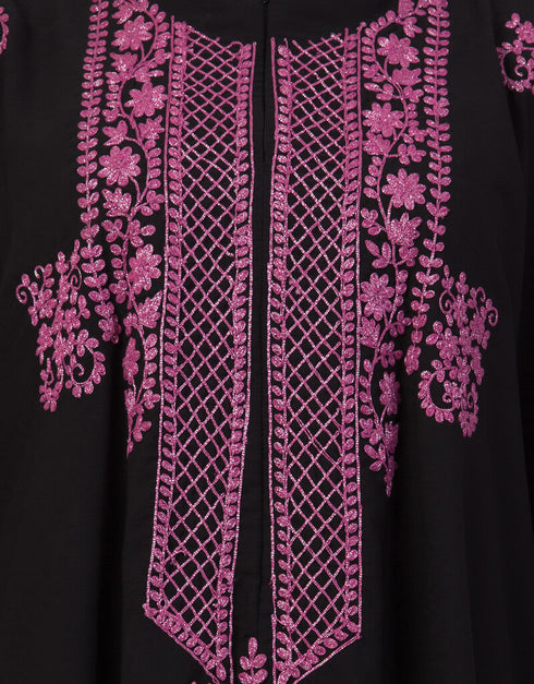 Arabic Contrast Zari Embroidered Irani Kaftan Black