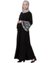 Women Bell Embroidered Sleeve Front Open Abaya Black