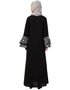Women Bell Embroidered Sleeve Front Open Abaya Black