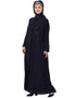 Muslimah Hand Embroidered Front Open Abaya Navy Blue
