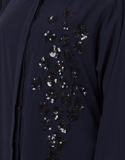 Muslimah Hand Embroidered Front Open Abaya Navy Blue