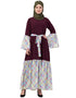 Chic Bell Sleeve Printed Checks Casual Abaya Wine