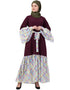 Chic Bell Sleeve Printed Checks Casual Abaya Wine