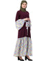 Chic Bell Sleeve Printed Checks Casual Abaya Wine