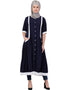 Trendy Contrast Band At Bottom And Sleeve Front Open Tunic Navy Blue