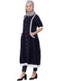 Trendy Contrast Band At Bottom And Sleeve Front Open Tunic Navy Blue