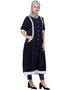 Trendy Contrast Band At Bottom And Sleeve Front Open Tunic Navy Blue