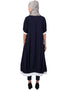 Trendy Contrast Band At Bottom And Sleeve Front Open Tunic Navy Blue