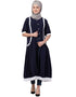 Trendy Contrast Band At Bottom And Sleeve Front Open Tunic Navy Blue