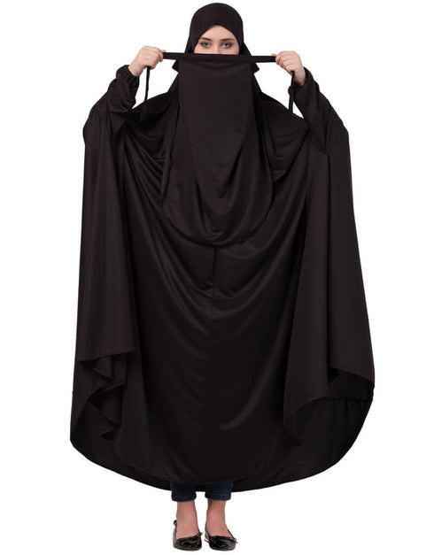 Muslim Extra Nose Piece Head To Toe Free Size Jilbab Black