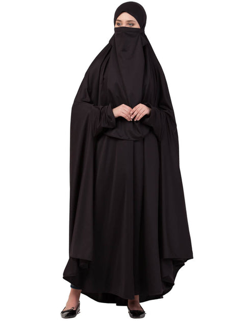 Muslim Extra Nose Piece Head To Toe Free Size Jilbab Black