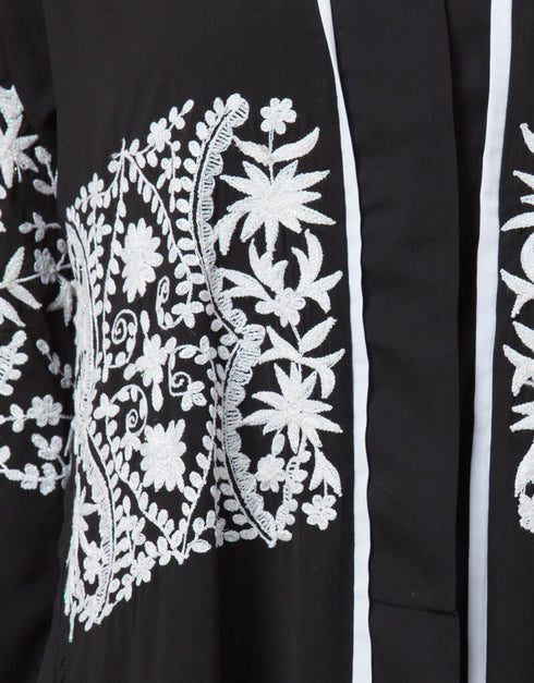 Arabic Front Open Sleeve and Front Embroidered Abaya Black