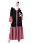 Women Front Open Contrast Bottom And Bell Sleeve Abaya Black