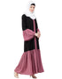 Women Front Open Contrast Bottom And Bell Sleeve Abaya Black
