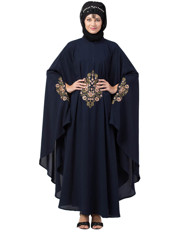 Muslimah Center Embroidered Irani Kaftan Navy Blue