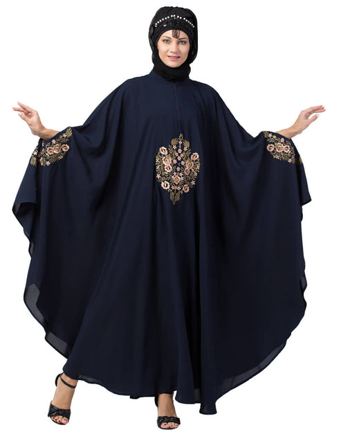 Muslimah Center Embroidered Irani Kaftan Navy Blue