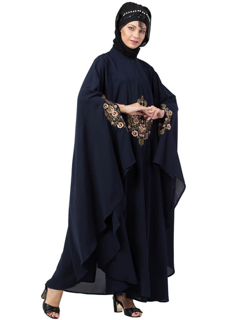 Muslimah Center Embroidered Irani Kaftan Navy Blue