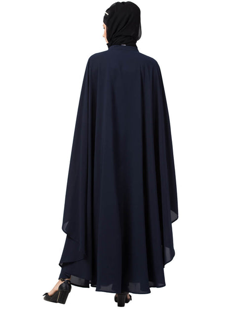 Muslimah Center Embroidered Irani Kaftan Navy Blue