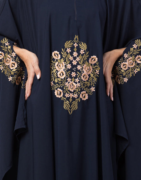 Muslimah Center Embroidered Irani Kaftan Navy Blue