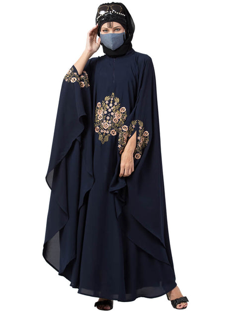 Muslimah Center Embroidered Irani Kaftan Navy Blue