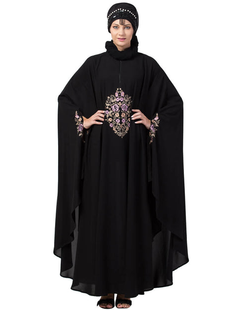 Chic Center Embroidered Irani Kaftan Black