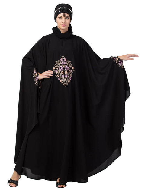 Chic Center Embroidered Irani Kaftan Black