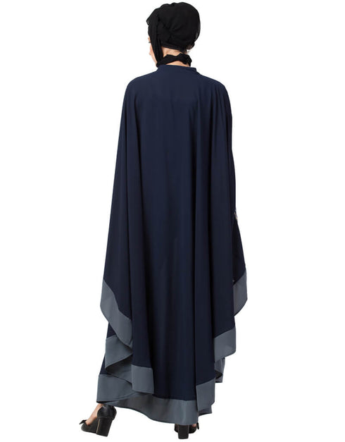 Trendy Center Embroidered with Contrast band Irani Kaftan Navy Blue