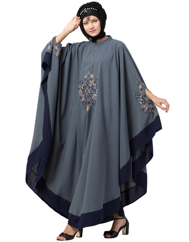 Muslimah Center Embroidered Irani Kaftan Navy Blue