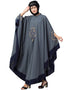 Modern Center Embroidered with Contrast band Irani Kaftan Grey