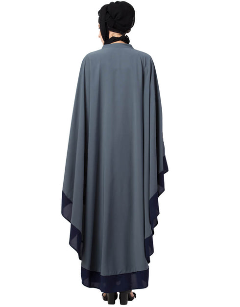 Modern Center Embroidered with Contrast band Irani Kaftan Grey