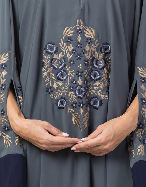 Modern Center Embroidered with Contrast band Irani Kaftan Grey