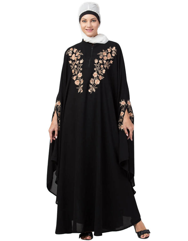 Muslim Neck Embroidered Irani Kaftan Black
