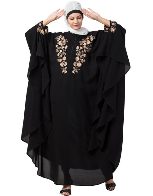 Muslim Neck Embroidered Irani Kaftan Black