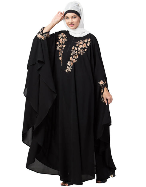 Muslim Neck Embroidered Irani Kaftan Black